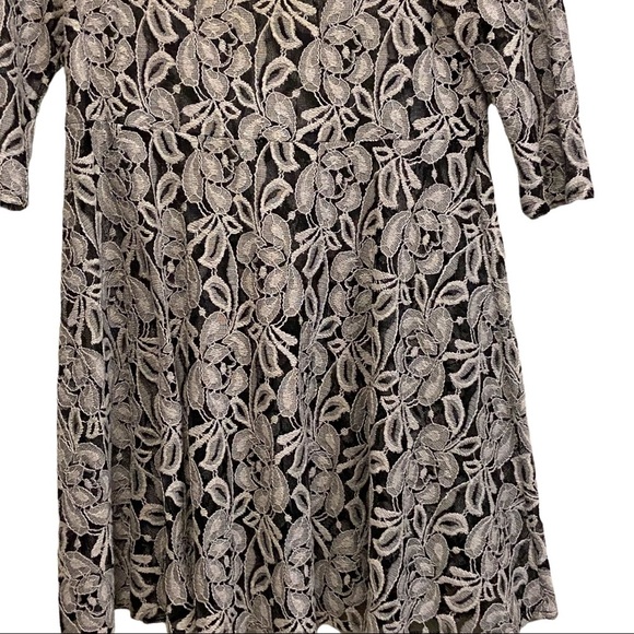 Free People XS Black Gray Floral Lace Sheer Three-quarter Sleeve Feminine Dress - Picture 3 of 6